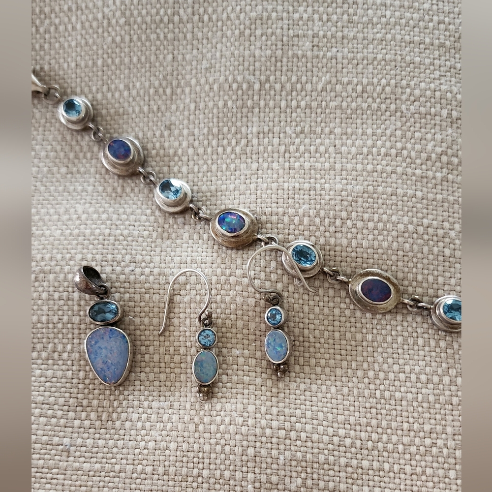 Aquamarine and Opal jewelry silver set